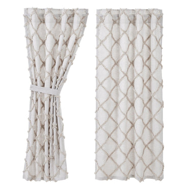 Frayed Lattice Oatmeal Short Panel Curtain Set of 2 63x36 VHC Brands - The Fox Decor
